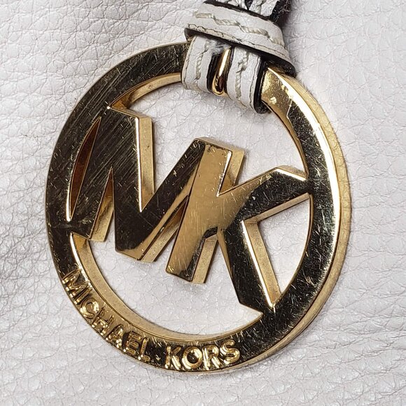 Michael Kors Satchel Bag Women’s Ciara Cream Pebble Leather Gold Trim Slouchy - Picture 10 of 12